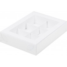 Коробка для конфет на  6шт белая с прозрачной крышкой